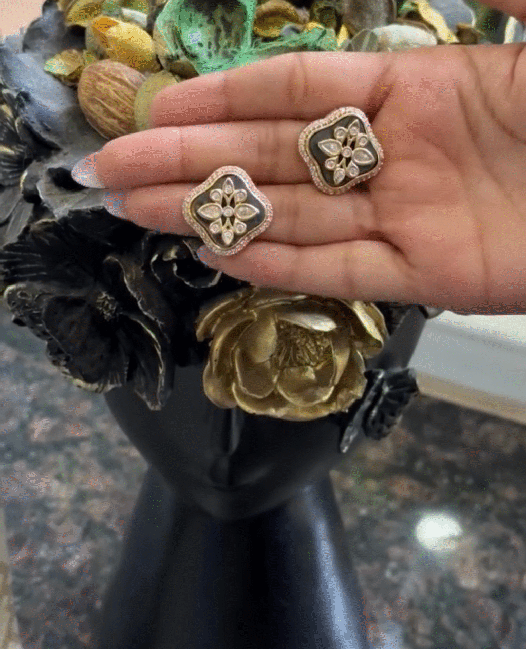 Aarohi Gray Polki Moissanite Stud Earrings
