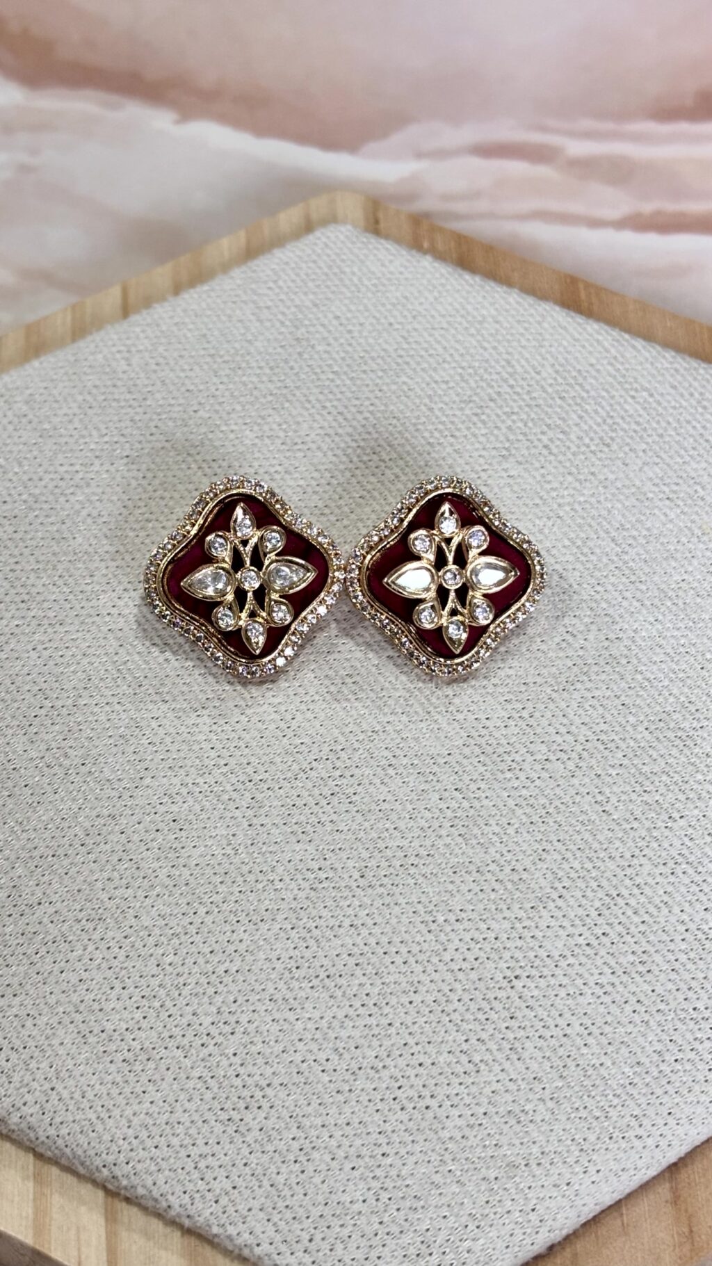 Aarohi Ruby Polki Moissanite Stud Earrings - Image 2