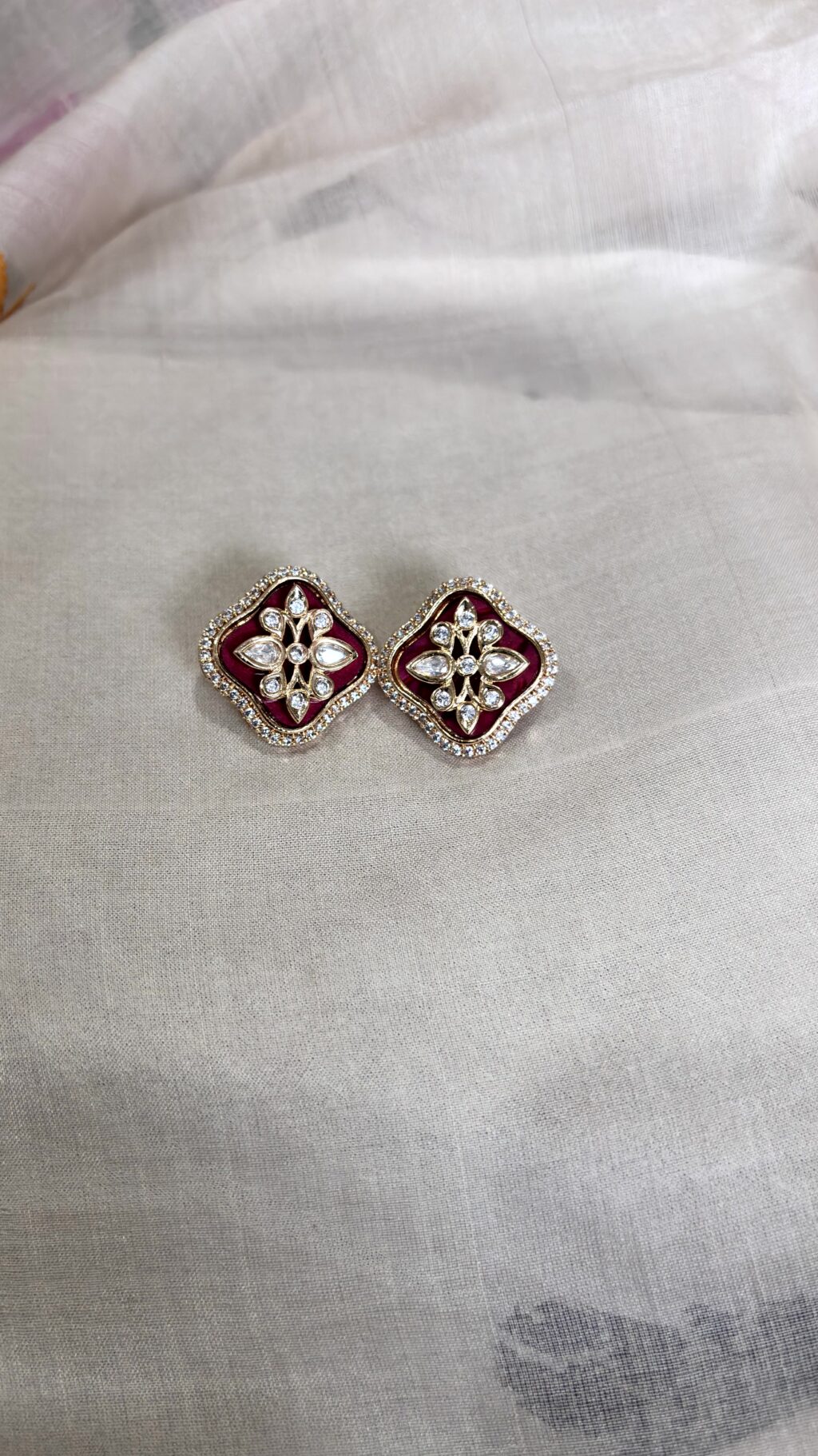 Aarohi Ruby Polki Moissanite Stud Earrings