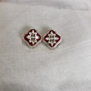 Aarohi Ruby Polki Moissanite Stud Earrings