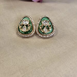 Anvi Cobalt Green Polki Moissanite Stud Earrings