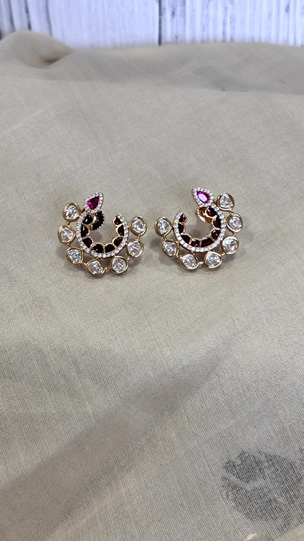 Ira Enamel Polki Moissanite Hoop Earrings