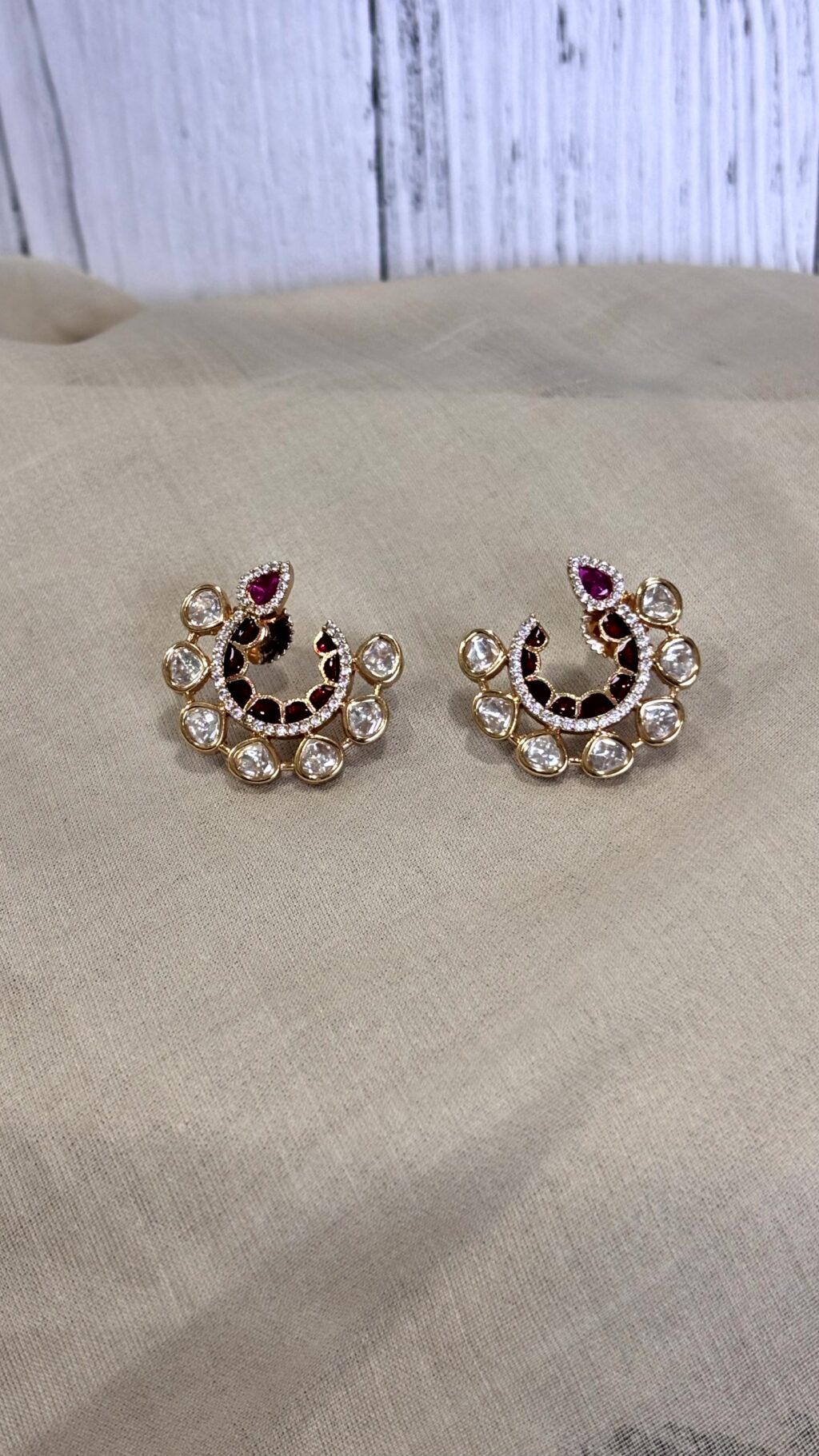 Ira Enamel Polki Moissanite Hoop Earrings - Image 2