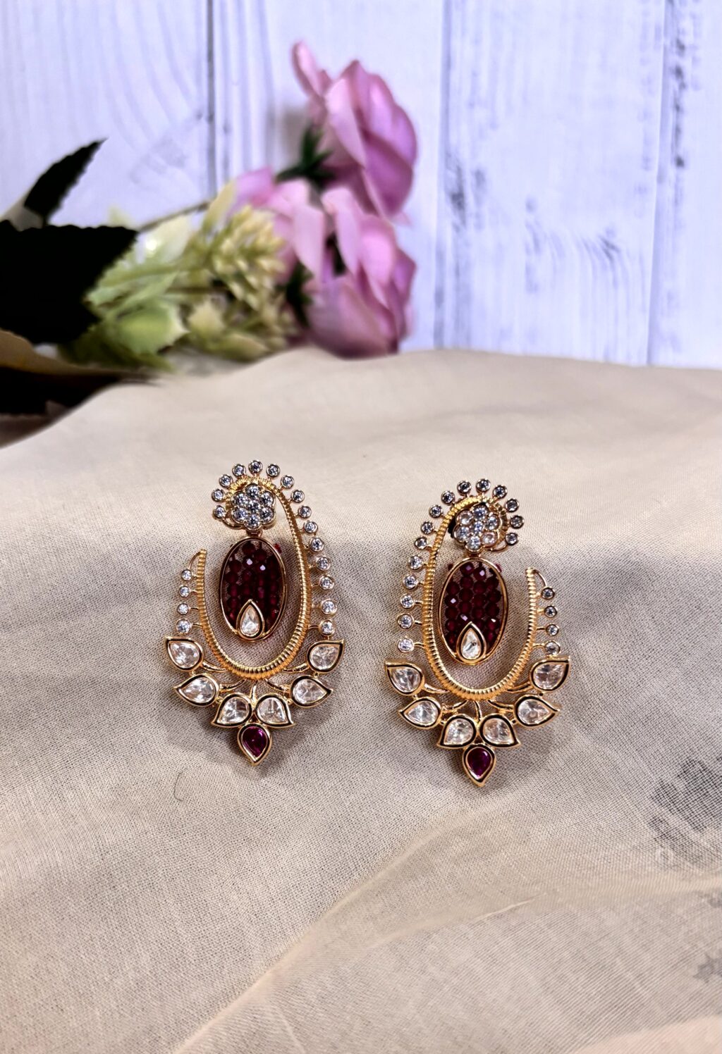 Zoya Paisley Polki Moissanite Earrings - Image 2