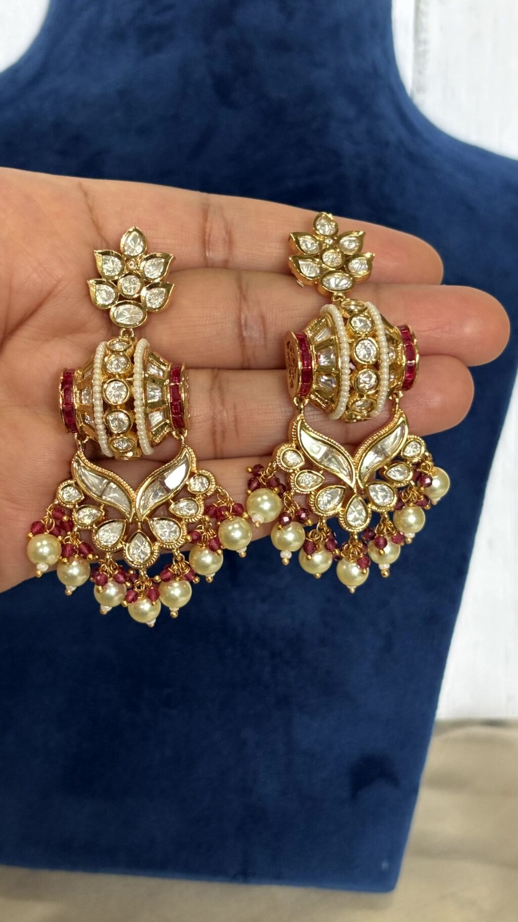 Reva Ruby Pearl Moissanite Danglers