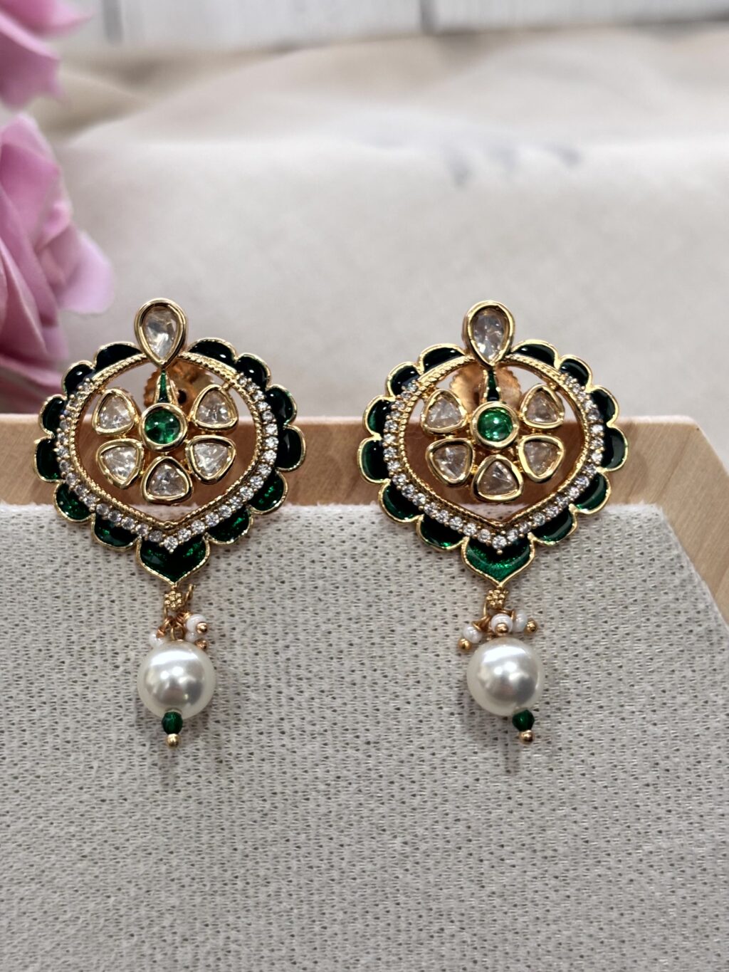 Kyra Green Polki Earrings