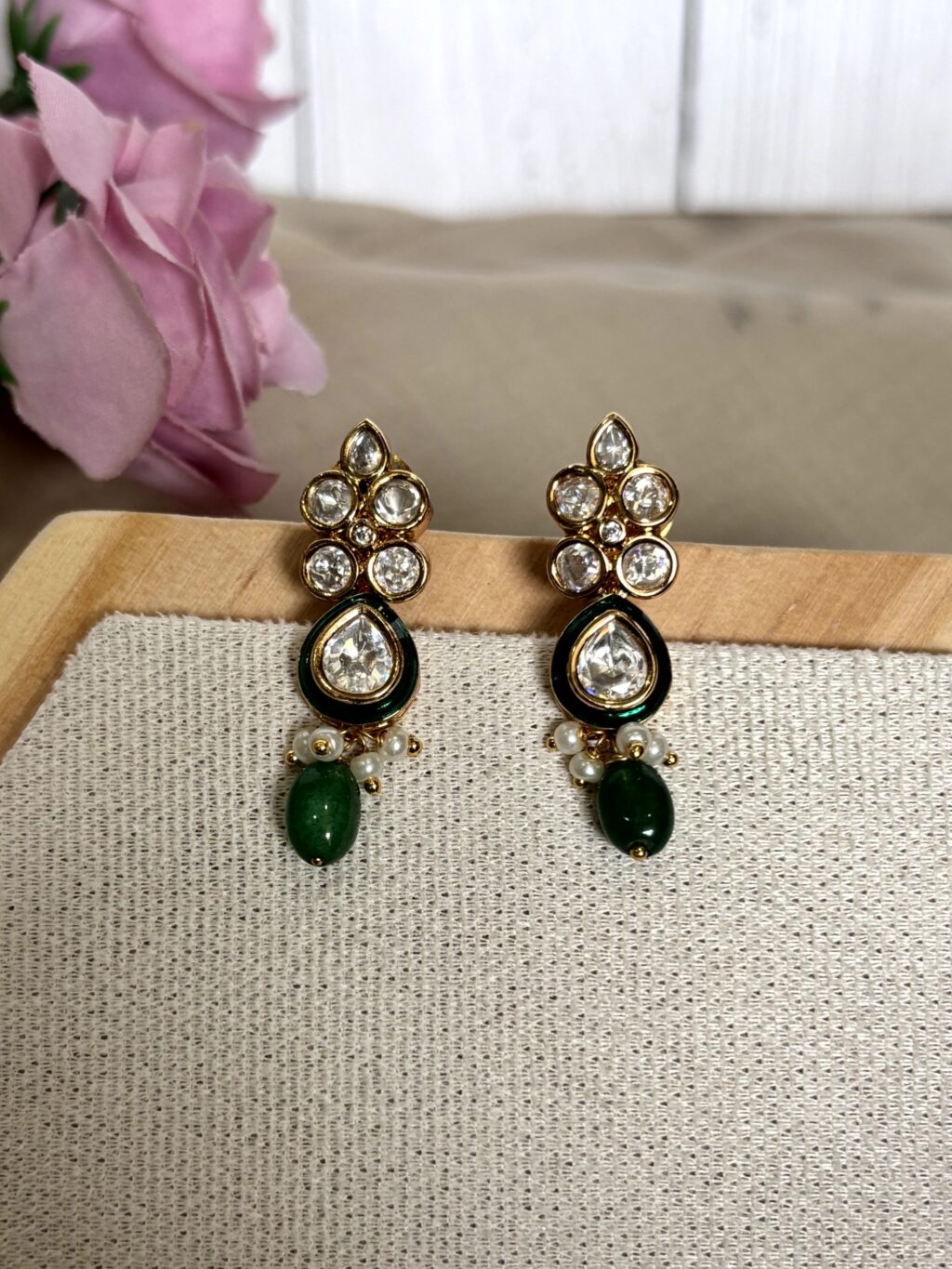 Kavya Green Kundan Earrings - Image 2