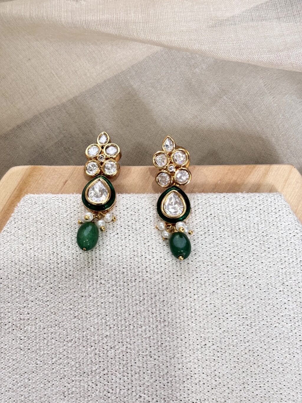 Kavya Green Kundan Earrings - Image 3