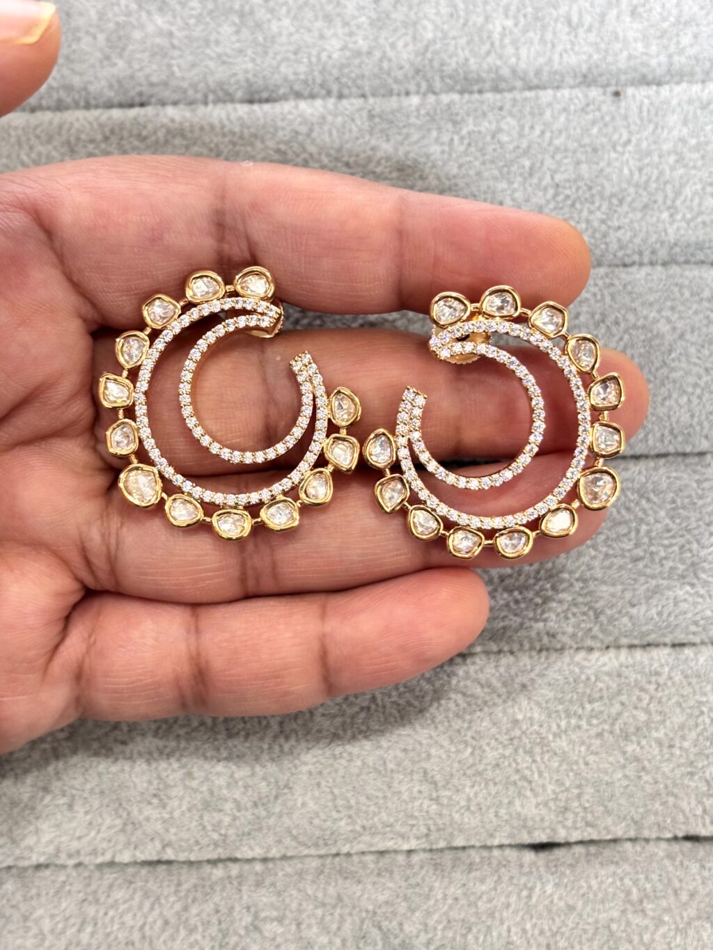 Kyra Statement Polki Moissanite Hoops - Image 2