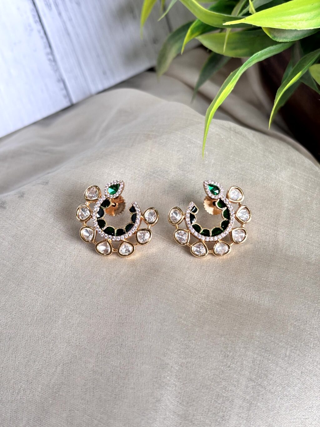 Riya Enamel Polki Moissanite Hoop Earrings
