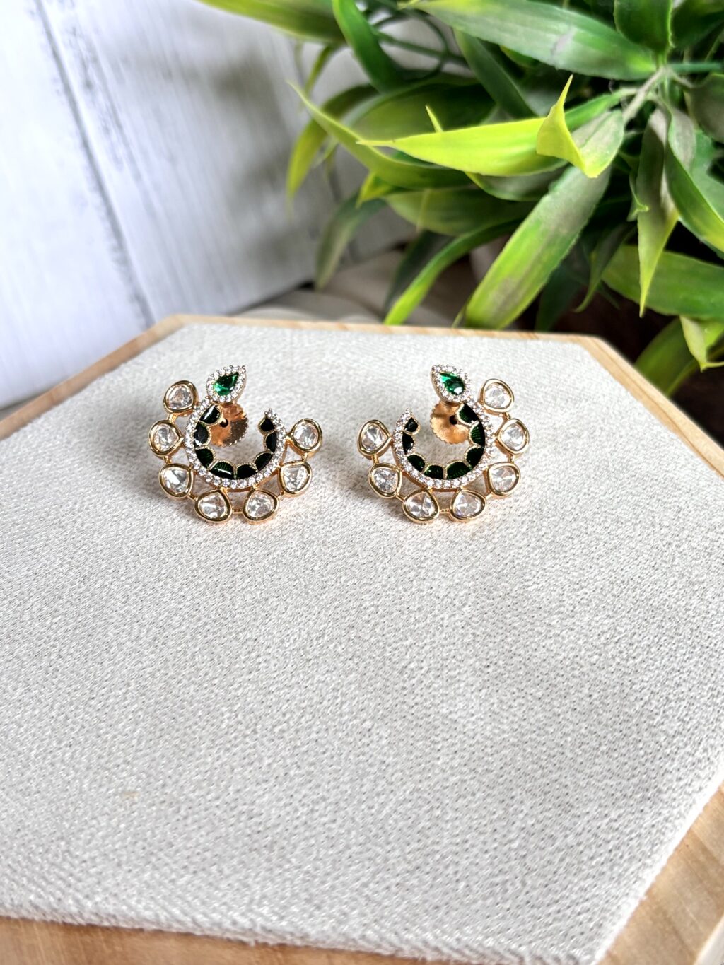Riya Enamel Polki Moissanite Hoop Earrings - Image 2