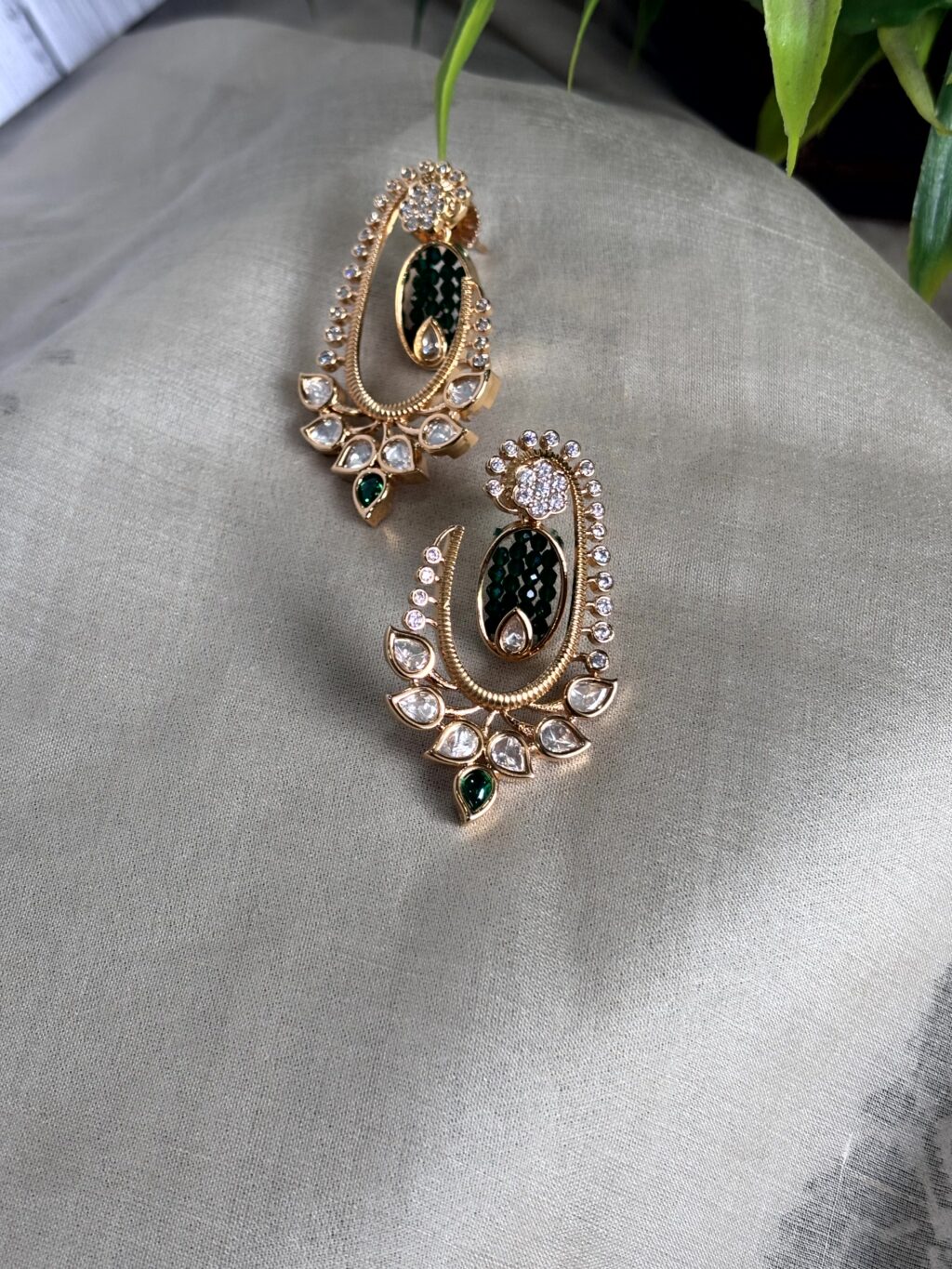 Meher Paisley Polki Moissanite Earrings