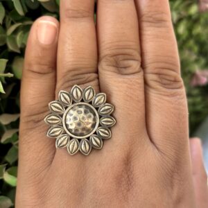 Sunflower Charm Oxidized Ring