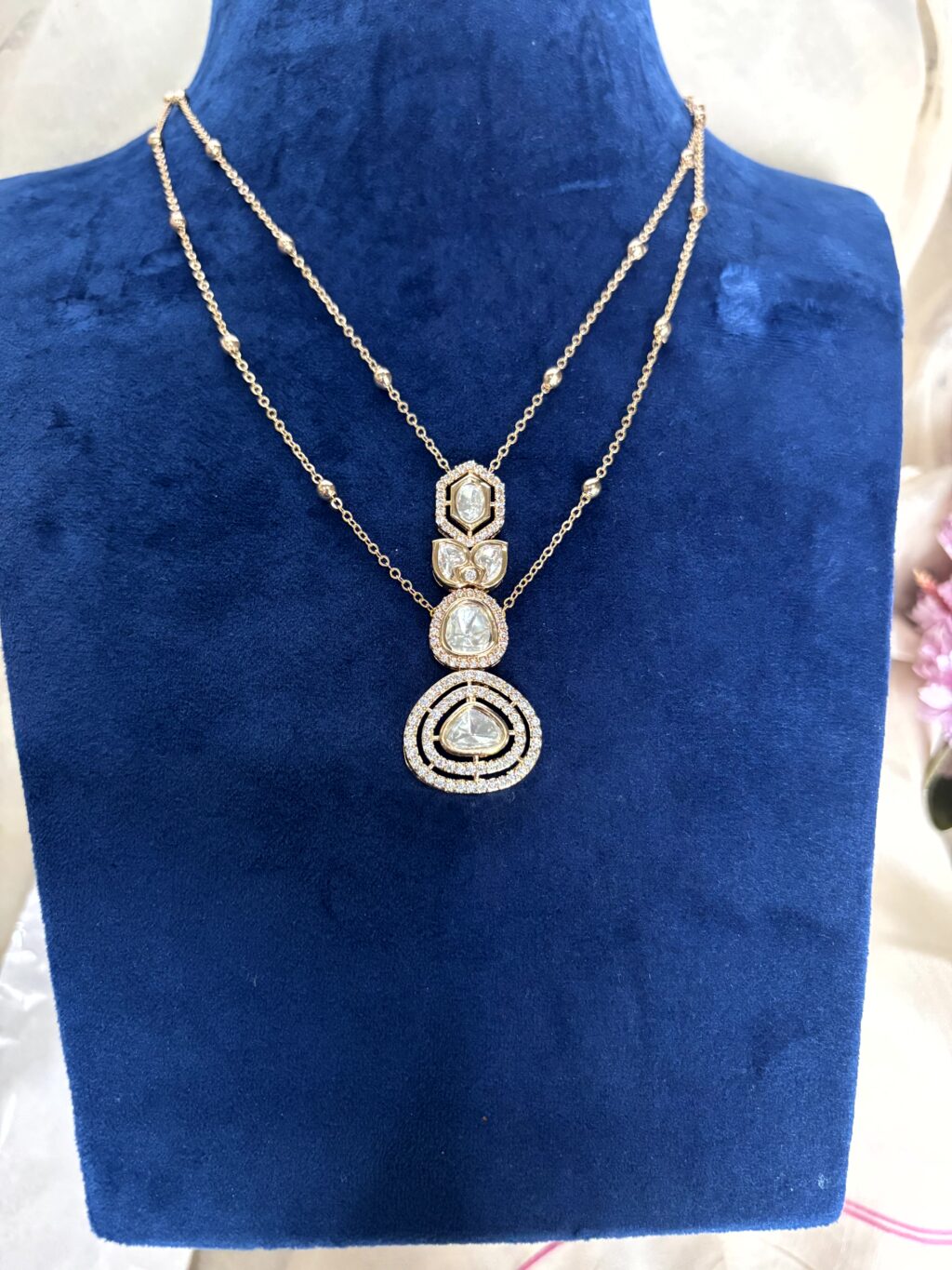 Ira Stylish Moissanite Double-Chain Necklace Set