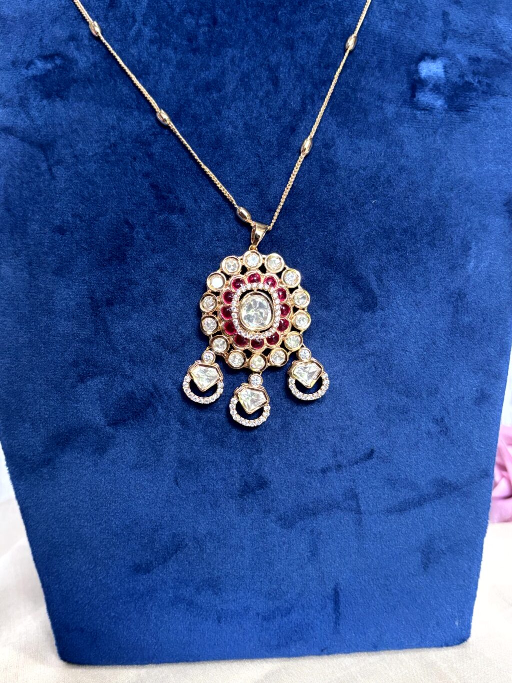 Aarohi Ruby Moissanite Polki Pendant Set - Image 4