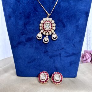 Aarohi Ruby Moissanite Polki Pendant Set