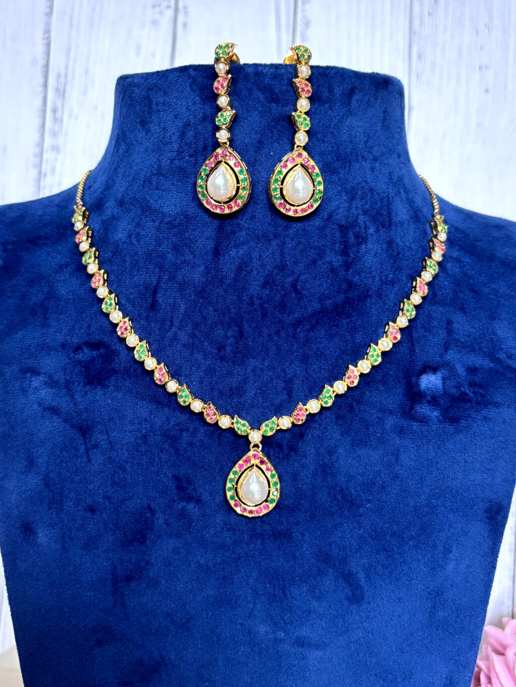 Diya Jadau Drop Necklace Set - Image 4