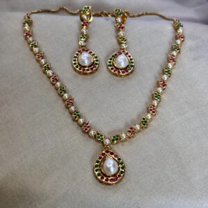 Diya Jadau Drop Necklace Set