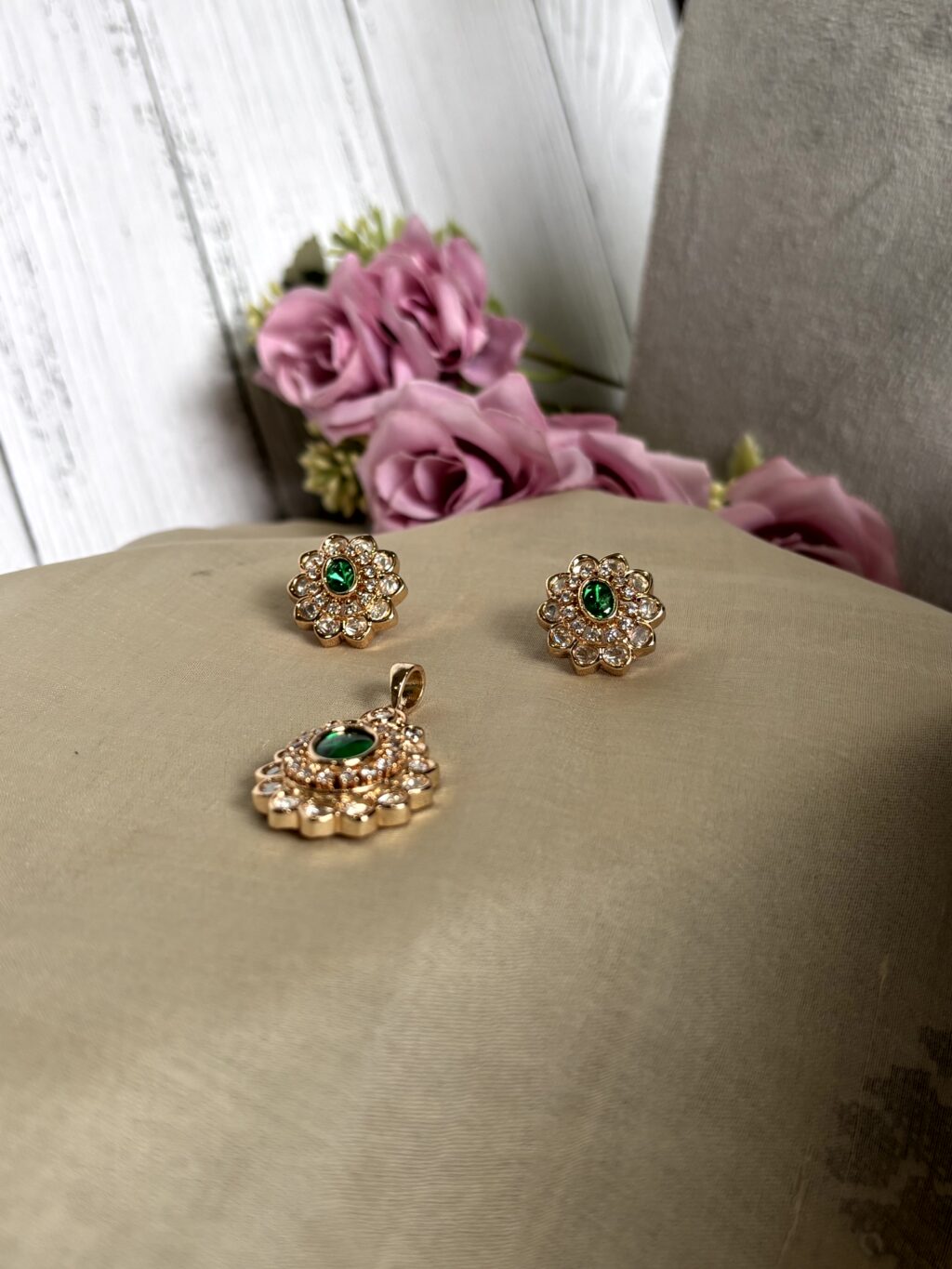 Meera Regal Moissanite Emerald Pendant Set - Image 4