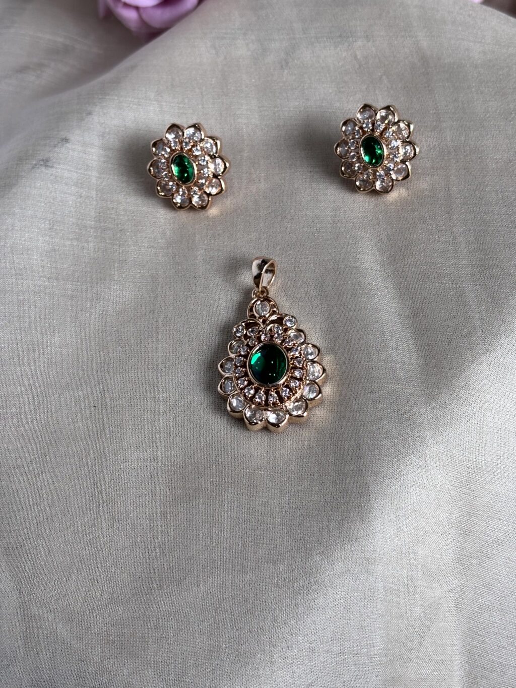 Meera Regal Moissanite Emerald Pendant Set - Image 3