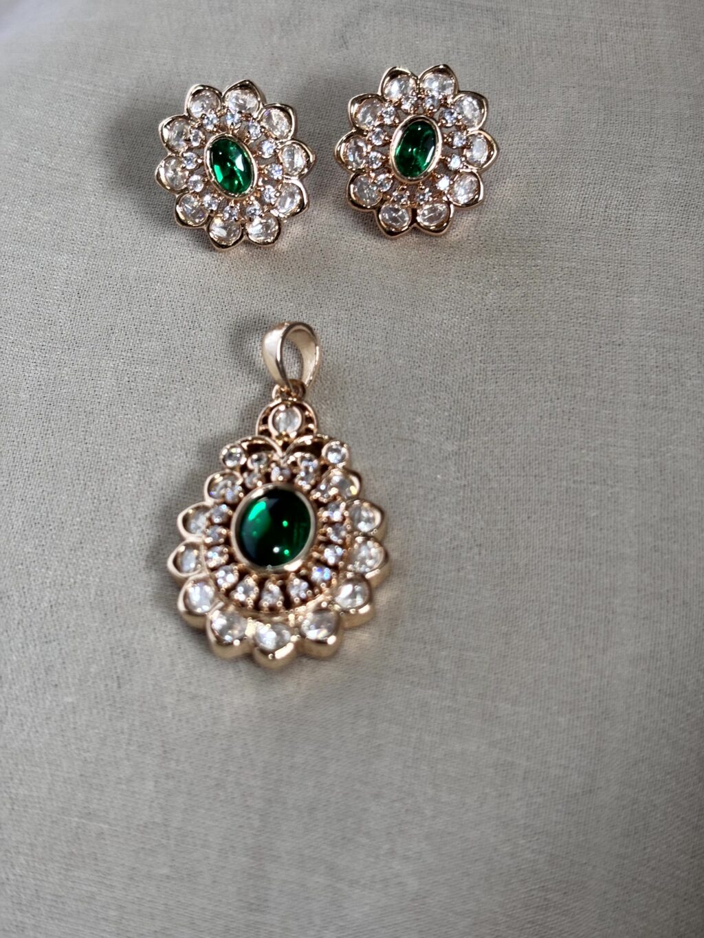 Meera Regal Moissanite Emerald Pendant Set