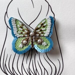 Blue Green Butterfly Beaded Clip for Girls